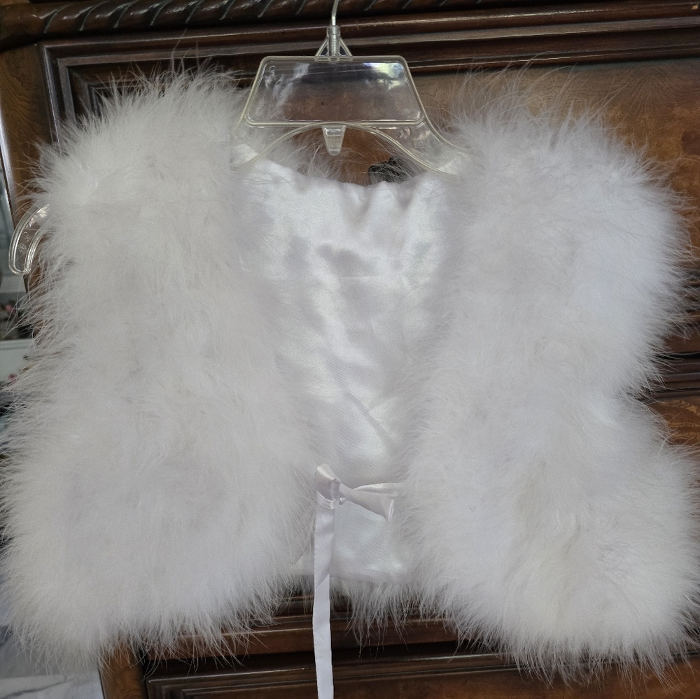 White Cropped Ostrich Feather Vest XS 0 New!